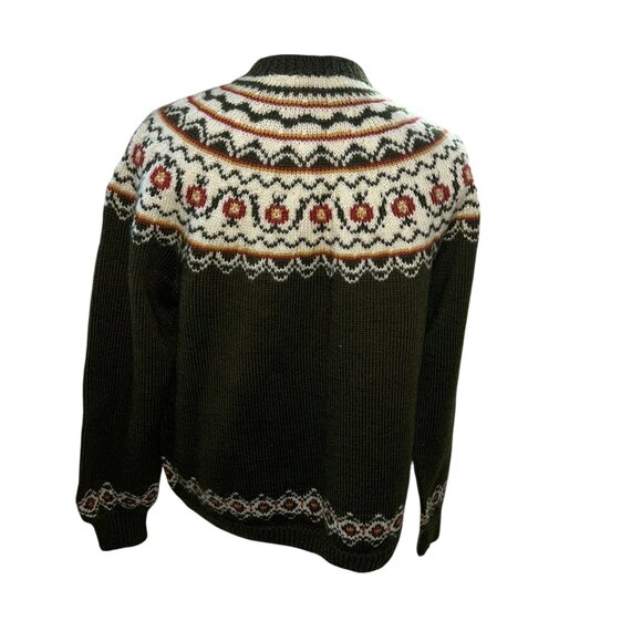 Fair Isle Norwegian Design pewter stamped buttons green gold orange cardigan M - Picture 6 of 6